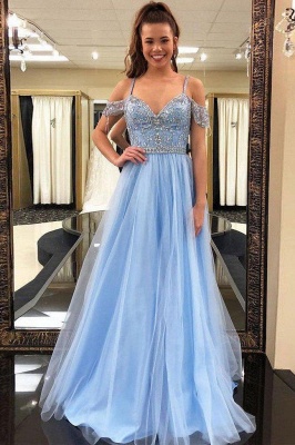 Chic Crystal SpagheetiStraps Prom Dresses Sheer  Sequins leeveless Sexy Evening Dresses_3