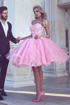 Pink Ball-Gown Appliues Sweetheart-Neck Short Homecoming Dresses_2