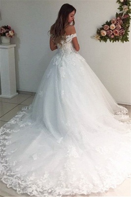 White Ball Gown Wedding Dresses | Off-the-Shoulder Puffy Bridal Gowns_3