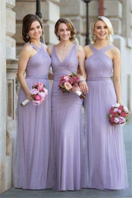Halter-Neck Tulle Long Lavender Ruched Elegant Bridesmaid Dresses_2