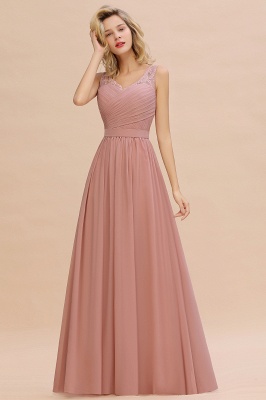 Simple A-line V-neck Appliques Lace Floor-length Ruffles Prom Dress_8