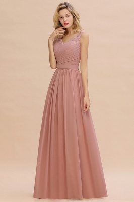 Simple A-line V-neck Appliques Lace Floor-length Ruffles Prom Dress_11