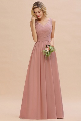 Simple A-line V-neck Appliques Lace Floor-length Ruffles Prom Dress_13