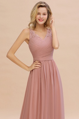 Simple A-line V-neck Appliques Lace Floor-length Ruffles Prom Dress_14
