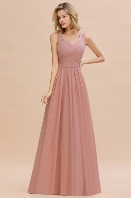Simple A-line V-neck Appliques Lace Floor-length Ruffles Prom Dress_10