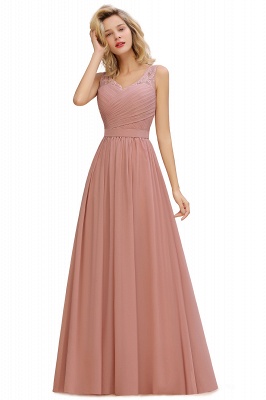 Simple A-line V-neck Appliques Lace Floor-length Ruffles Prom Dress_2