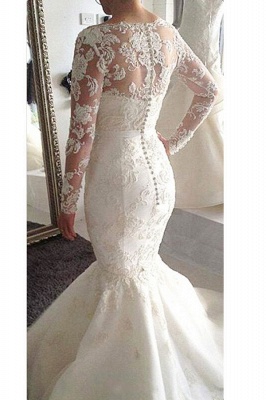 Elegant Lace Mermaid Wedding Dresses Long Sleeves Top Buttons Back Chapel Train Bridal Gowns_3