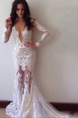 Glamorous Sexy Appliques Long-Sleeves Lace Sheath Prom Dress_3