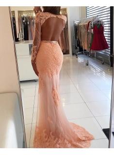 2018 Lace-Appliques Long-Sleeve Newest High-Neck Mermaid Prom Dress_3