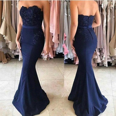 Simple Strapless Mermaid Bridesmaid Dress Buttons Beadings Appliques Prom Dress_3