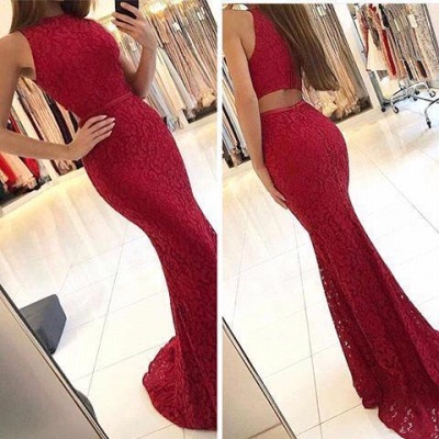Red Elegant Mermaid Lace Sleeveless Sweep Train Prom Dresses qq0330_3