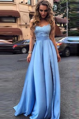Strapless Sleeveless Glamorous Lace A-Line Prom Dresses_2