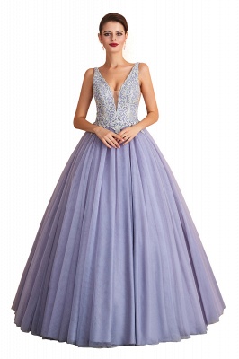 Elegant Lilac Sleeveless V-neck Appliques A-line Tulle Prom Dresses_2