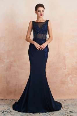 Luxury Dark Navy Applique Beaded Floor Length Mermaid Prom Dresses |Fitted Cheap Evening Dresses_6