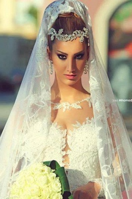 Lace Long Sleeve Wedding Dresses Court Train Elegant Ball Bridal Gowns_3