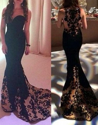Long Applique Sweetheart Lace Unique Black Prom Dress_2