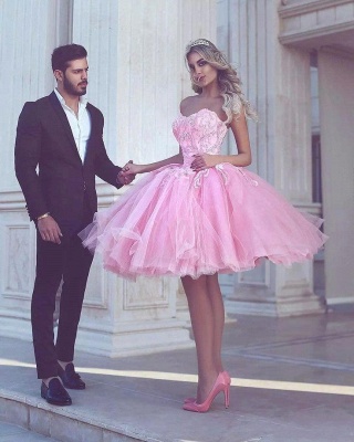 Pink Ball-Gown Appliues Sweetheart-Neck Short Homecoming Dresses_3