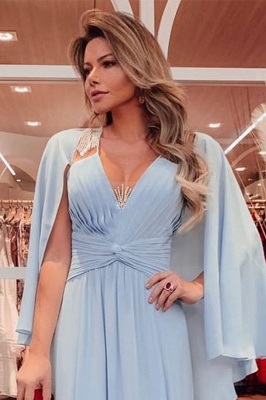 Elegant V-neck Mint Long Prom Dresses | Simple Formal Gowns_2