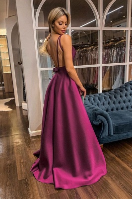 Solid Straps V-neck A-line Long Prom Dresses | Classic Formal Gowns_2