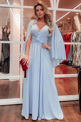 Elegant V-neck Mint Long Prom Dresses | Simple Formal Gowns_1