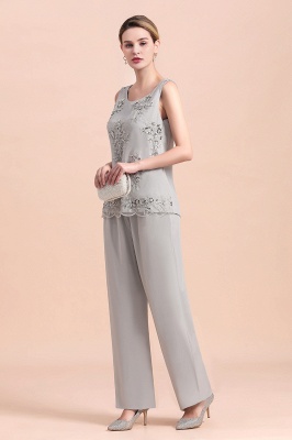 Grey Half Sleeves Chiffon Mother of Bride Jumpsuits with Long Jacket_8