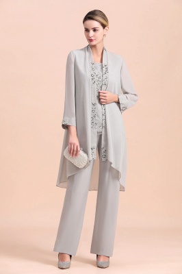 Grey Half Sleeves Chiffon Mother of Bride Jumpsuits with Long Jacket_4