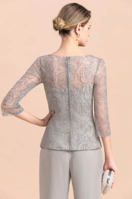 Gorgeous Grey Round Neck Half Sleeves Lace Mother of Bride Jumpsuits_9