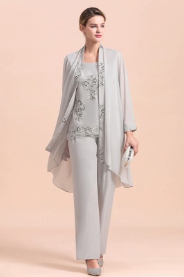 Grey Half Sleeves Chiffon Mother of Bride Jumpsuits with Long Jacket_5