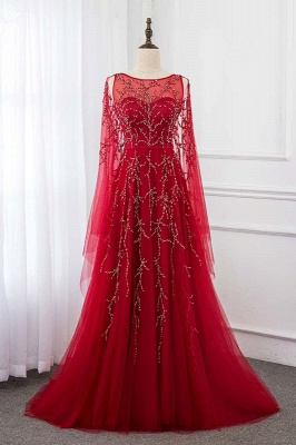 Gorgeous Round Neckline A-line Burgundy Prom Dresses with Beads_1