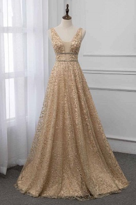 Sleeveless V-neck A-line Floor Length Stunning Prom Dresses_1