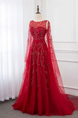 Gorgeous Round Neckline A-line Burgundy Prom Dresses with Beads_3