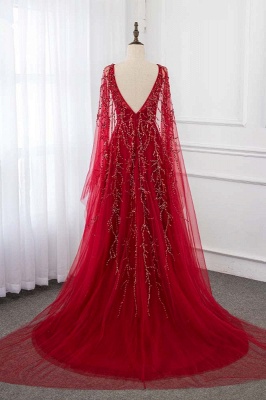 Gorgeous Round Neckline A-line Burgundy Prom Dresses with Beads_2