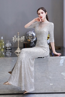 Women's Fashion Jewel Neck Half Sleeves Open Back Long Glitter Form-fitting Prom Dresses_16