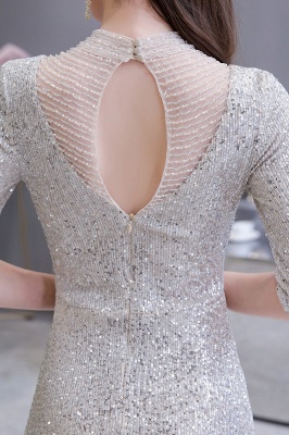 Women's Fashion Jewel Neck Half Sleeves Open Back Long Glitter Form-fitting Prom Dresses_7
