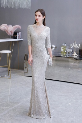 Women's Fashion Jewel Neck Half Sleeves Open Back Long Glitter Form-fitting Prom Dresses_5