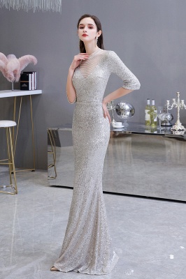 Women's Fashion Jewel Neck Half Sleeves Open Back Long Glitter Form-fitting Prom Dresses_3