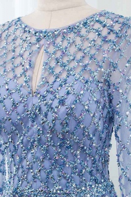 Jewel Keyhole Long Sleeves A-line Light Blue Prom Dresses with Beads_5