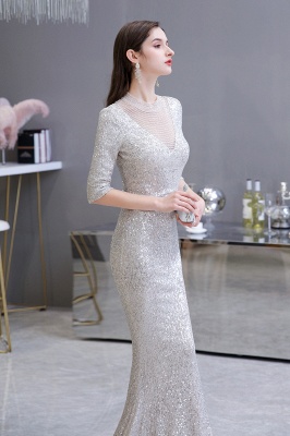 Women's Fashion Jewel Neck Half Sleeves Open Back Long Glitter Form-fitting Prom Dresses_6