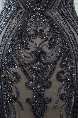 Bateau Cap Sleeves Fitted and Flare Beaded Black Prom Dresses_5