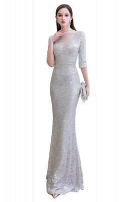 Women's Fashion Jewel Neck Half Sleeves Open Back Long Glitter Form-fitting Prom Dresses_15