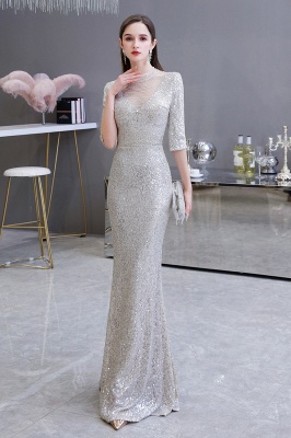 Women's Fashion Jewel Neck Half Sleeves Open Back Long Glitter Form-fitting Prom Dresses_2