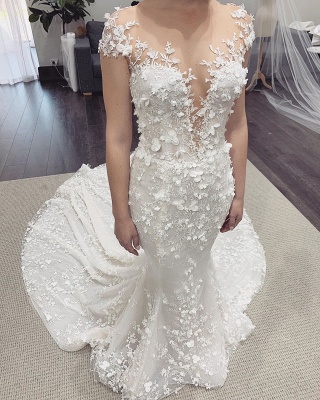 Stylish Jewel Sheer Lace Cap Sleeves Detachable Skirt Wedding Dresses_2