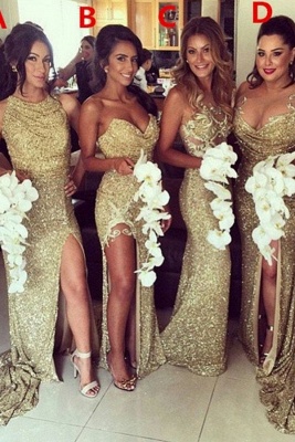 Sexy Sequins Mermaid Bridesmaid Dresses Side Slit Appliques Formal Wedding Party Gowns_1