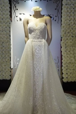 Strapless Sweetheart Glittering Detachable Overlay Wedding Dresses_1