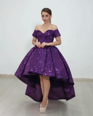 Brilliant Sequins Sweetheart Off-the-shoulder High Low A-Line Prom Dress_3