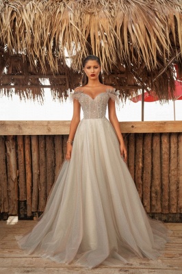 Beautiful Off-the-shoulder Sequins Tulle A-line Floor Length Prom Dress_1