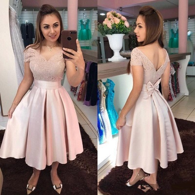 Cute Off-the-shoulder Lace A-Line Ruffles Short Prom Dress With Bowknot_2