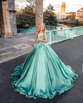 Stunning Halter Sweetheart Princess Dress Appliques Lace Ball Gown Prom Dress_5
