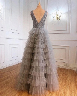 Attractive Bateau Sleeveless Sequins A-Line Tulle Layers Floor-length Prom Dress_2