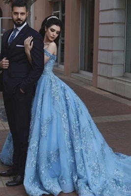 Charming Off-the-shoulder Sweetheart Ball Gown Prom Dress With Appliques Lace_2